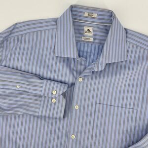 Peter Millar Nanoluxe EasyCare Dress Shirt 17.5 Long Blue Stripe Cotton Luxury
